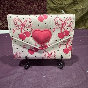 Betsey Johnson Heart-Embellished Pink and White Women's Clutch